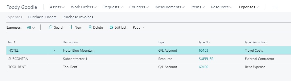 Setup for expenses in Dynaway EAM for Dynamics 365 Business Central