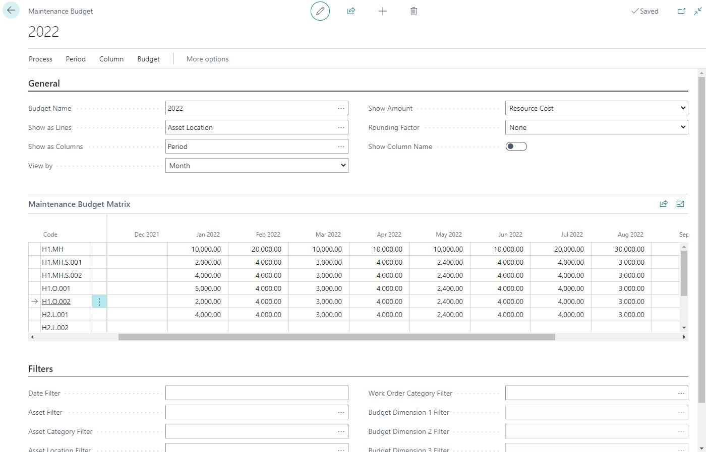 track maintenance budget in ERP system