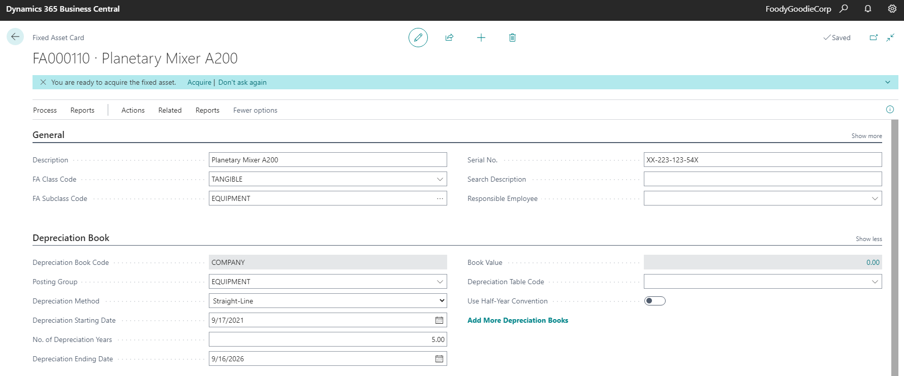 Fixed Asset Card in Dynaway EAM Business Central