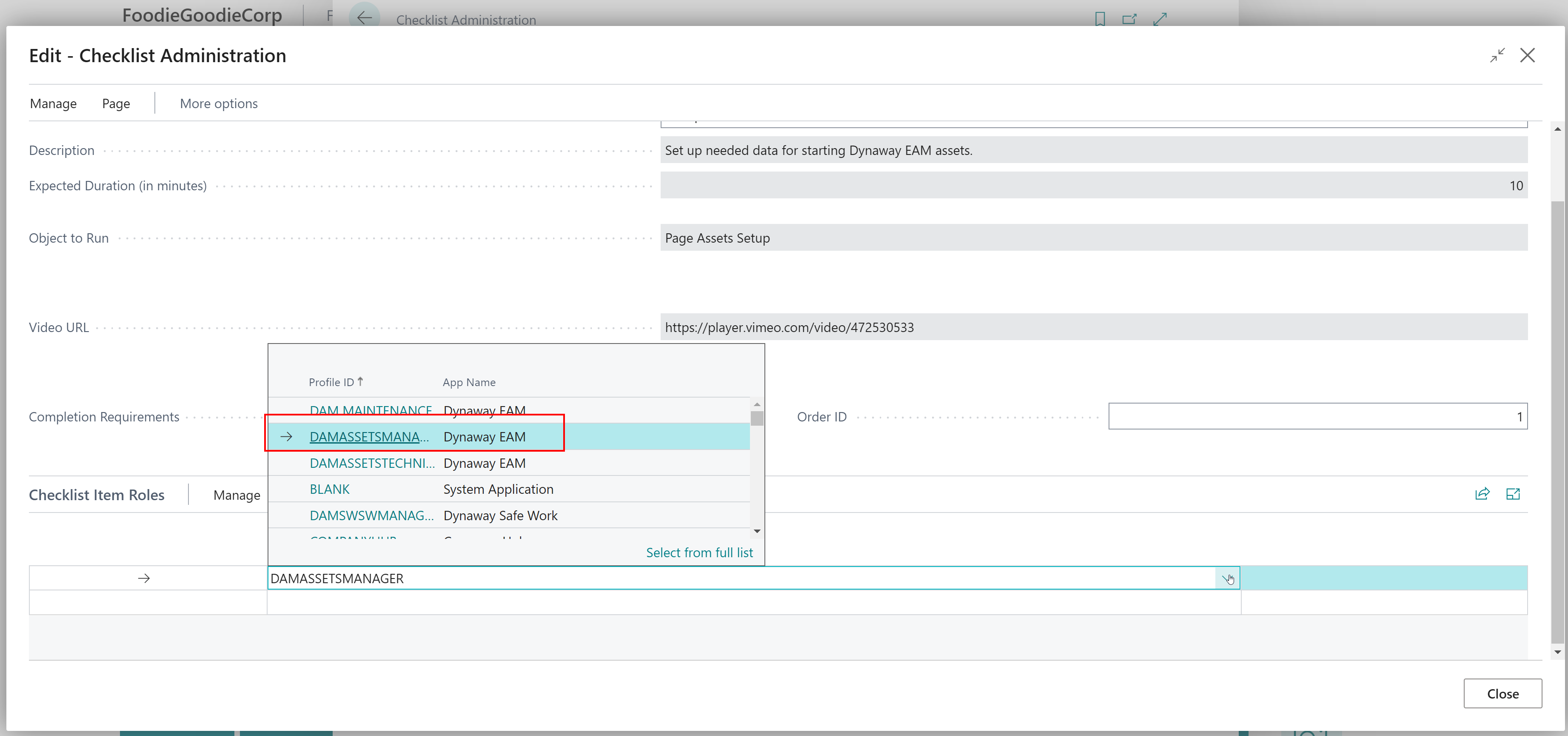 edit checklist administration