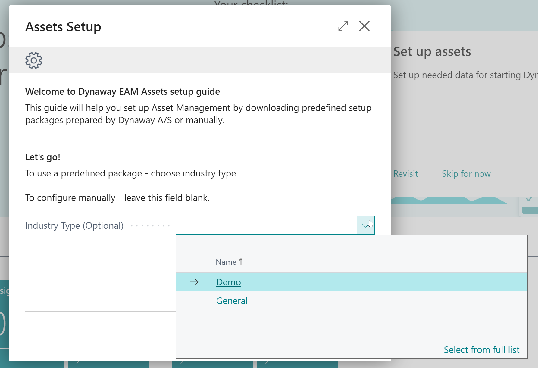 Dynaway EAM Assets Setup Guide