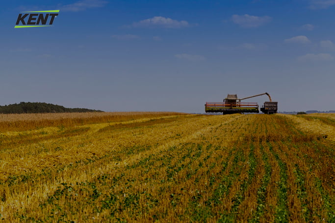 Picture of and with a combine harvester with kent-corp