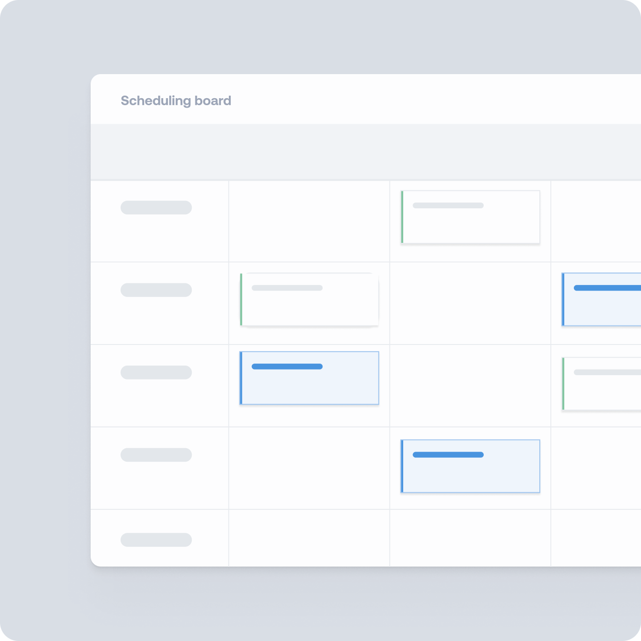 Dynaway Scheduling Board with work order cards on a resource and time grid