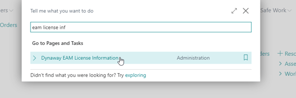 Search for and click on "EAM License Information"