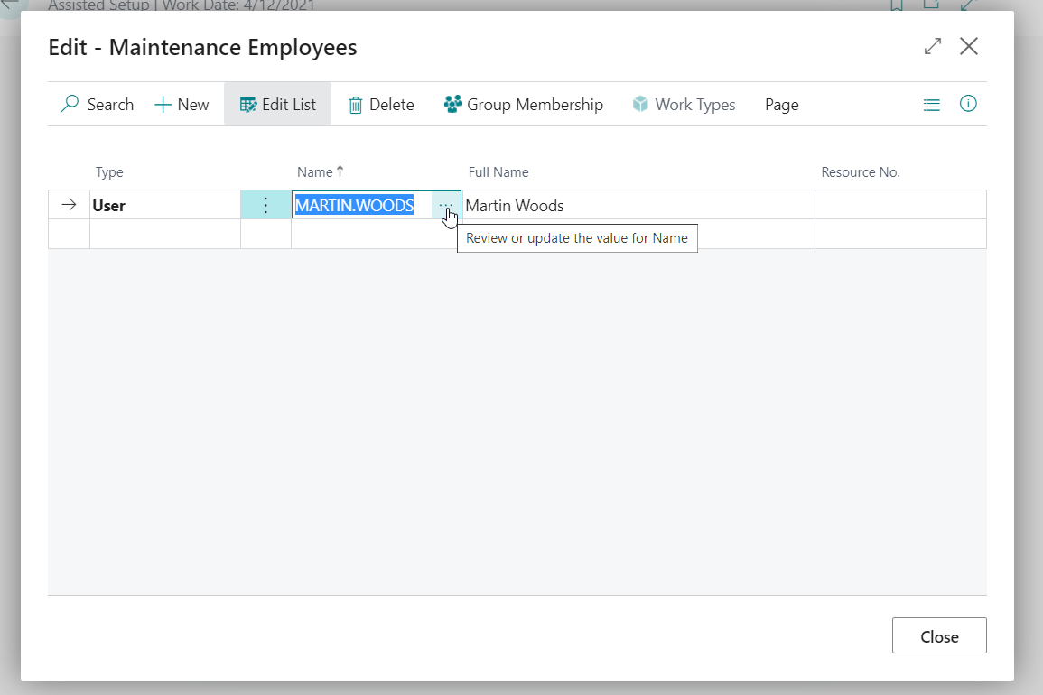 This is where you fill in your Business Central users and they will be connected to Dynaway EAM license.