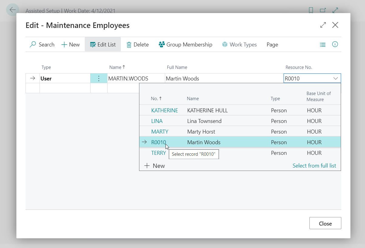 This is where you fill in your Business Central users and they will be connected to Dynaway EAM license.