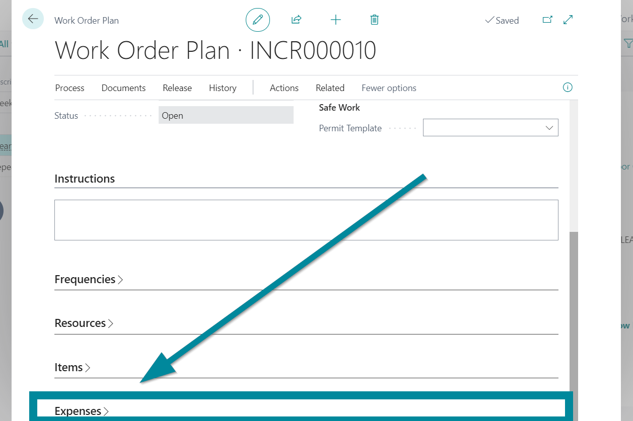 Expenses on the bottom of an example Work Order Plan