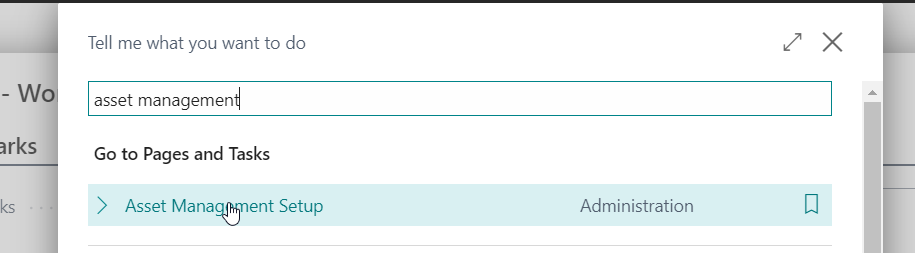 Asset Management Setup search