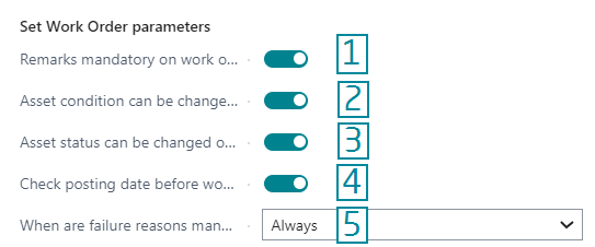 Settings of parameters tracked on closing Work Order window