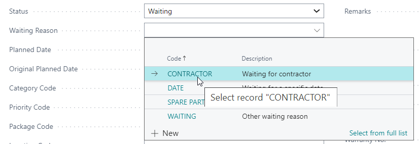 setting a manual waiting reason