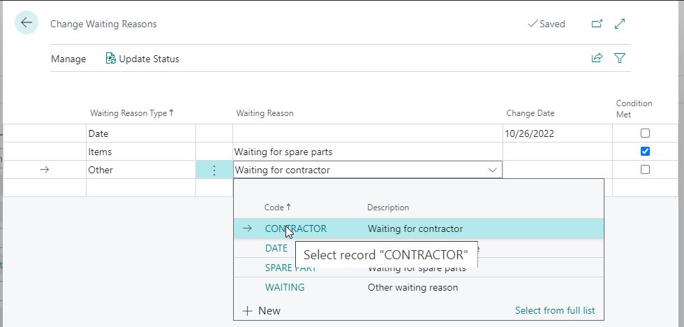 Choosing a waiting reason 