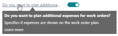 Planning additional Expenses on Work Order Plans